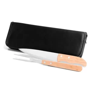 Conj. De Garfo E Faca Inox / Madeira Com Estojo - 3 Pçs