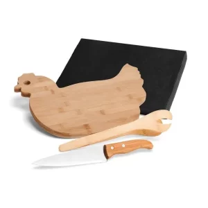 Conj. Para Cozinha Em Bambu / Inox - 3 Pçs