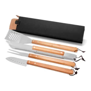 Conjunto Barbecue Em Inox / Bambu Cabo Longo Utility - 4 Pçs