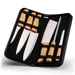 Conj. De Facas Bambu / Madeira / Inox Com Estojo Frankfurt - 7 Pçs