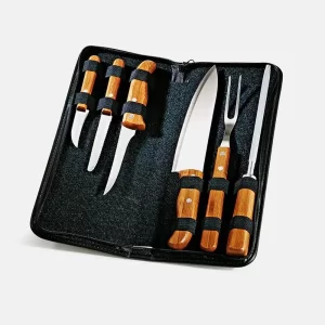 Conj. De Facas Bambu / Madeira / Inox Com Estojo Frankfurt - 7 Pçs